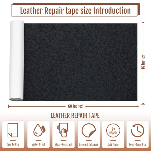 Leather Repair Tape - 16 * 60 Inch Large Self Adhesive Leather Repair Patch, Leather Tape Patch for Furniture Sofa, Car Seats, Leather Product Rep...