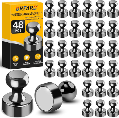 Grtard 48 Pack Black Magnetic Push Pins, Fridge Magnets for Whiteboard, Whiteboard Magnets Refrigerator Magnets, Small and Strong Push Pin Magnets...