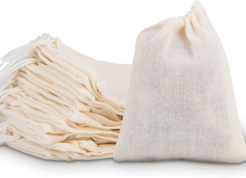 50 Pieces Cotton Drawstring Tea Filter Bags, Reusable Muslin Bag Gift Bag Jewelry Pouch for Wedding Party Home Supplies, Natural Unbleached Coffee...