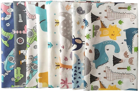 8 Pcs Cute Dinosaurs Series Fat Quarters Fabric Bundle Quilting Fabric Bundle Patchwork for DIY Sewing Crafts 18" x 22" (Dinosaurs)...