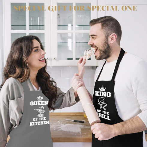Funny Aprons for Couple, His and Hers Aprons Set, Kitchen Aprons with 2 Pockets for Cooking Grilling Baking, Anniversary Wedding Bridal Shower Bir...