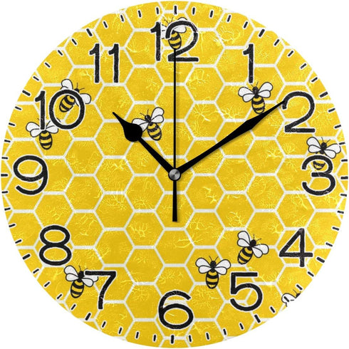 Yellow Bees and Honey Wall Clock Battery Operated Non Ticking Silent Quartz Analog Rustic Farmhouse Round Clock Retro Decor for Home Kitchen Livin...