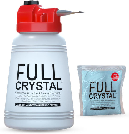 Full Crystal Window Cleaning Kit- 4 oz Glass Cleaner and Bottle with 27ft Reach will clean up to 20 Windows- Scrub Free, Rinse Free Glass Cleaner ...