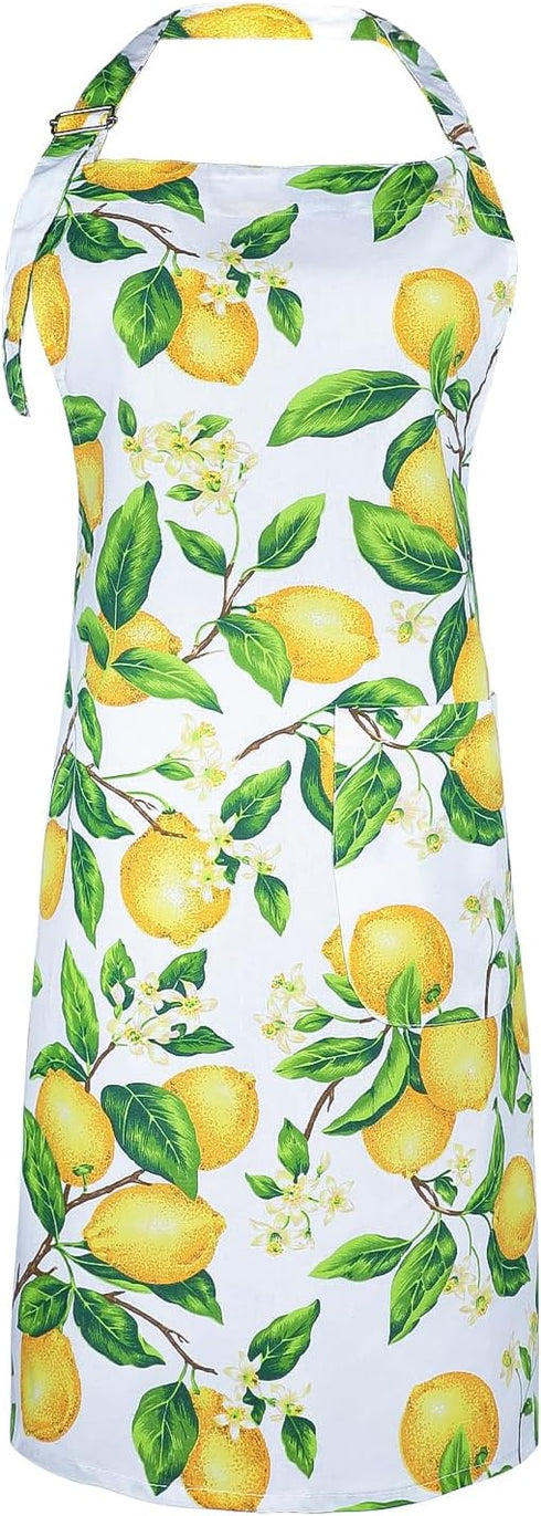 G2PLUS Cotton Kitchen Apron with Pockets, Thick Lemon Apron, Adjustable Cooking Apron for Baking, Chef Apron for Women, Men, Holiday and Xmas Gift...