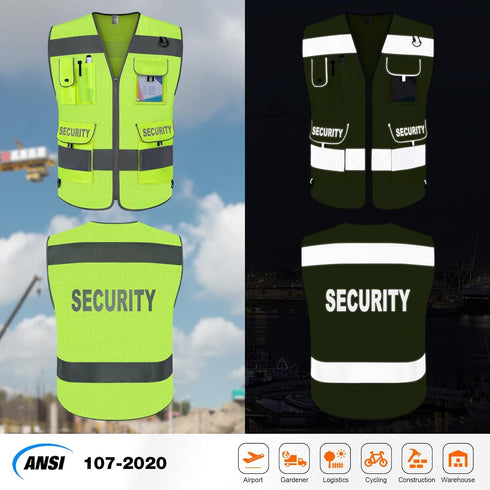 TCCFCCT Mesh Security Vest for Men Women 9 Pockets High Visibility Reflective Safety Vest, Durable Hi Vis Construction Vest with Reinforced Sewing...