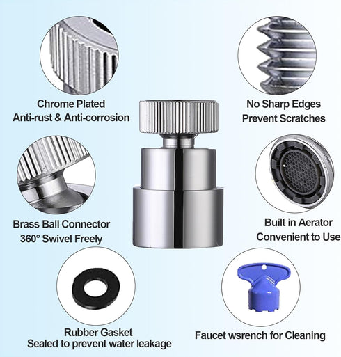 Faucet Aerator For Sink Faucet Adapter- 360° Swivel Faucet To Hose Adapter with 55/64 inch Female Thread, Included 1/2 inch Male Faucet Adapter, C...