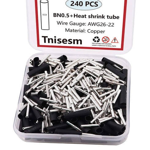 Tnisesm 240 Pcs 26-22 AWG Gauge Non Insulated Butt Connectors, Butt Splice Wire Connectors, Electrical Wire Seamless Uninsulated Butt Connectors C...