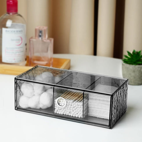 Qtip Holder, Small Makeup Organizer Drawer Case for Countertop, Bathroom Vanity Storage Holder for Cotton Swab, Ball, Floss, Lipstick, Jewelry -Cl...