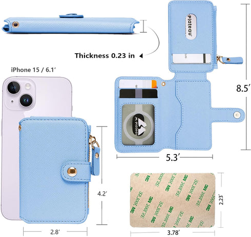M-Plateau RFID Blocking Phone Wallet Stick on Leather, Card Holder for Phone case Stick on Attachable Credit Card Holder for Phone (Compatible wit...