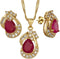 RIZILIA Pear Cut Red Ruby Yellow Gold Plated Jewelry Set, Pendant with 18" Chain Stud Earrings...