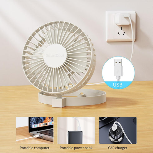 SmartDevil USB Desk Fan, 2 Speeds Small Personal Desk Fan, 90° Rotate Portable Foldable Mini Desktop Table Fan, Strong Wind, Quiet Operation, for ...