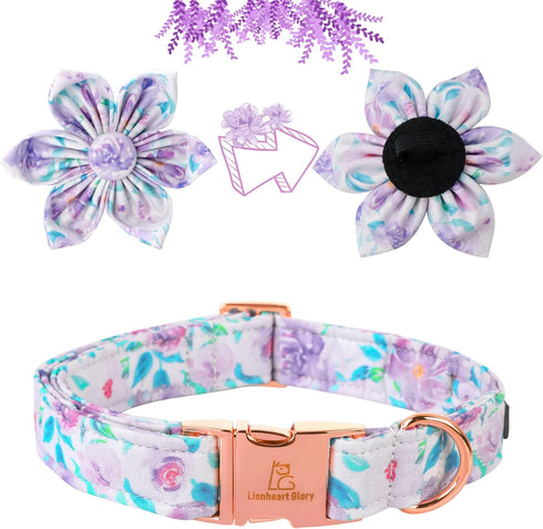 Lionheart Glory Dog Collar, Purple Dog Collar with Flower, Cute Floral Pattern Pet Collar Adjustable Dog Collar for Large Dogs...