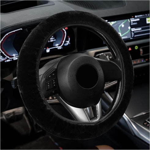 Car Fluffy Steering Wheel Cover, 15'' Universal Furry Auto Steering Wheel Protector for Warm Winter, Elastic Non-Slip Car Steering Wheel Cover, Ve...