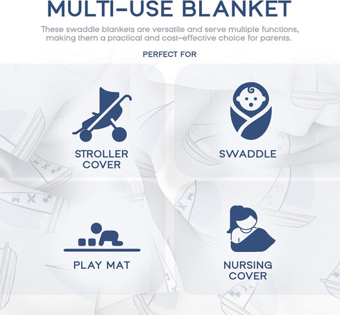 Muslin Swaddle Nautical, Receiving Blanket, Breathable and Soft, 47" x 47", Wrap for Baby Boys and Girls, Registry, Newborn...