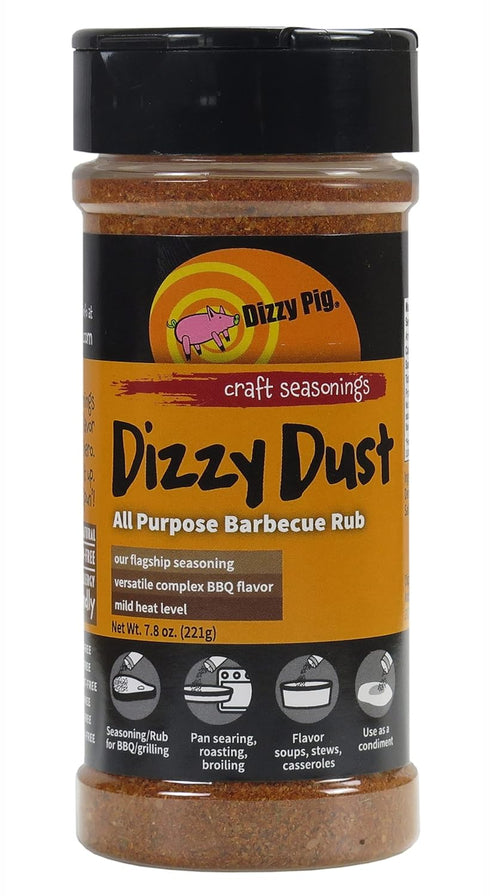 Dizzy Pig Dizzy Dust All-Purpose Barbecue Seasoning Rub (8oz. Shaker) - Seasons 30+lbs of Food - Hand Made in the USA - MSG Free, Gluten Free...