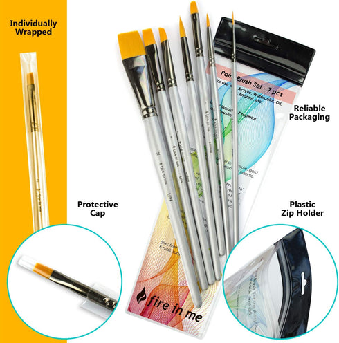 Art Paint Brushes for Acrylic Painting Watercolor Oil Gouache - Body and Face Paint Brushes for Adults Kids. Best Artist Paint Brush Set of 7 pcs,...