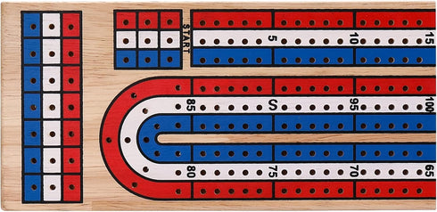 STERLING Games Folding Cribbage 3 Track Wooden Cribbage Board with Red White Blue Pegs for 3 Players...