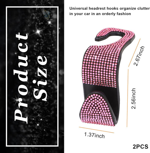 2PCS Bling Car Seat Headrest Hook, Crystal Rhinestone Backseat Hanger Storage Organizer, Auto Seat Holder Hooks for Hanger, Universal Interior Acc...