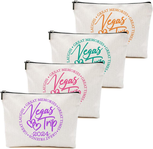 4 Pcs Girls Trip Gifts Favors, Girls Weekend Gifts Makeup Bag, Vegas Gifts Weekend Bag Summer Vacation Cosmetic Bag, Friendship Gifts for Women Fr...