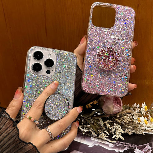Case for iPhone 15 Pro Max Case Glitter Bling for Women Girls Sparkle Cover, with Ring Stand Holder Protective Case 6.7 inch (Pink)...