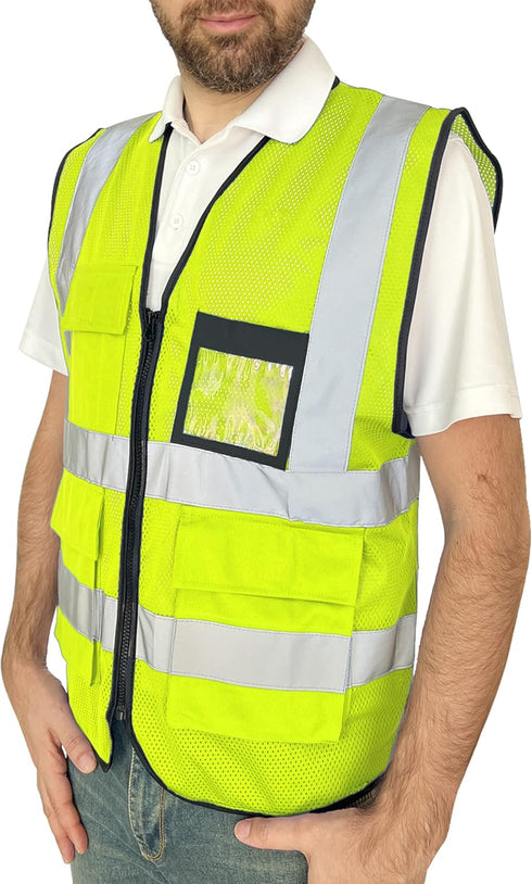 Reflective Safety Vest for Men Women with 8 Pockets and Zipper High Visibility Mesh Construction Work Vest Meets ANSI/ISEA Standards (KZ170-Yellow...