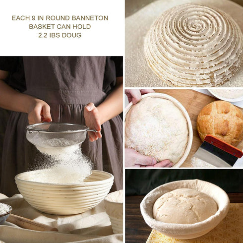 Round Bread Proofing Baskets 9 Inch with Liner Round Dough Proofing Bowls for Home Bread Making and Baking Set of 2...
