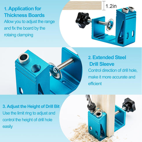 Pocket Hole Jig Kit Dowel Drill Joinery Screw Kit Carpenters Wood Woodwork Guides Joint Angle Tool All-In-One Drill Hole System Set -Upgrade Versi...