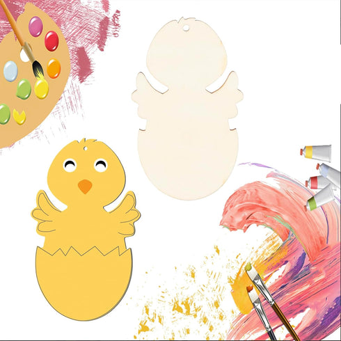 Egg Chicken Shape Wooden Easter Egg Cutouts Blank with Twines Wood Slices Ornaments for Christmas Birthday Party Happy Easter Spring Home Decor DI...
