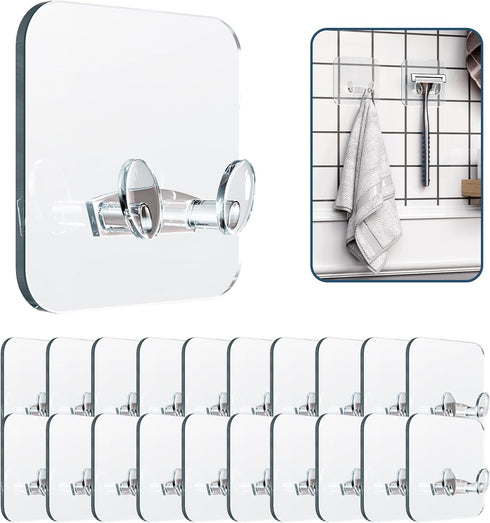 Adhesive Hooks - 20 Pack with Adhesive Strips - No Damage, No Tools, No Holes, Waterproof and Oil Resistant, Perfect for Bathroom Kitchen and Home...