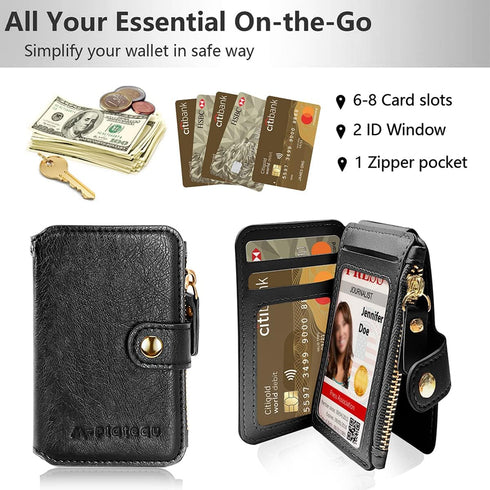 Keychain Wallet with ID Window, RFID Blocking Credit Card Holder Leather Small Wallets for Women & Men(Black)...