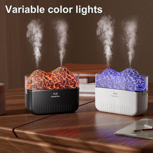 Volcano Humidifier, 400ml Double Mist USB Personal Desktop Humidifier for RV, Office, Bedroom etc. Auto Shut-Off, 2 Mist Modes, Super Quiet - Blac...