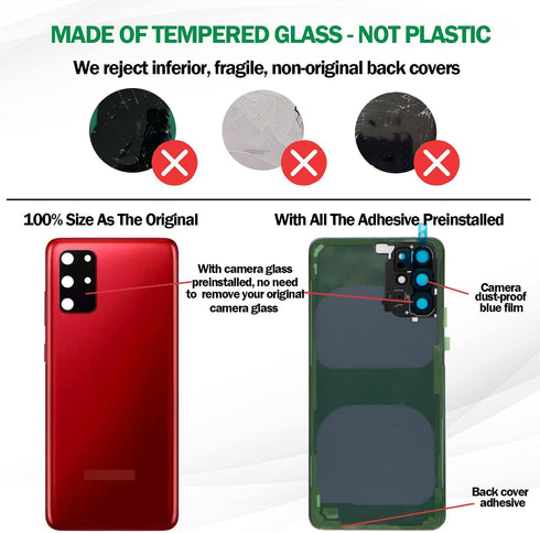 Galaxy S20+ Rear Glass Replacement Back Cover Case w/Pre-Installed Camera Lens + All The Adhesive + Tools for Samsung Galaxy S20 Plus 5G SM-G985 S...