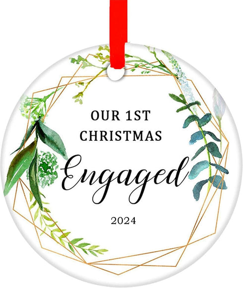 JUPPE Our First Christmas Engaged Ornament 2024 Mr & Mrs Fiancee Fiance Newly Engaged Decoration Romantic Couples Ideas Gifts (White-2)...