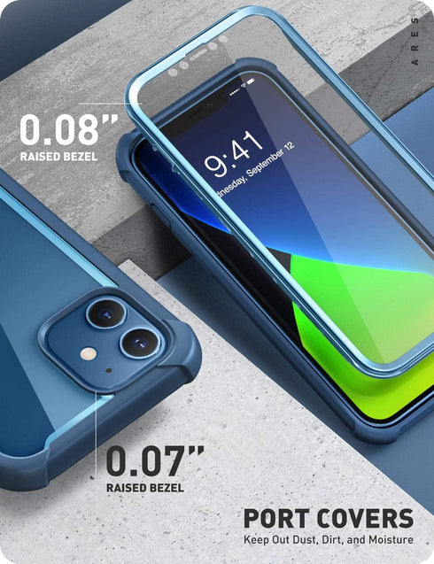 i-Blason Ares Case for iPhone 12, iPhone 12 Pro 6.1 Inch (2020 Release), Dual Layer Rugged Clear Bumper Case with Built-in Screen Protector (Blue)...