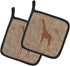 Caroline's Treasures BB1001-BL-BN-PTHD Giraffe Burlap and Brown Pair of Pot Holders Kitchen Heat Resistant Pot Holders Sets Oven Hot Pads for Cook...