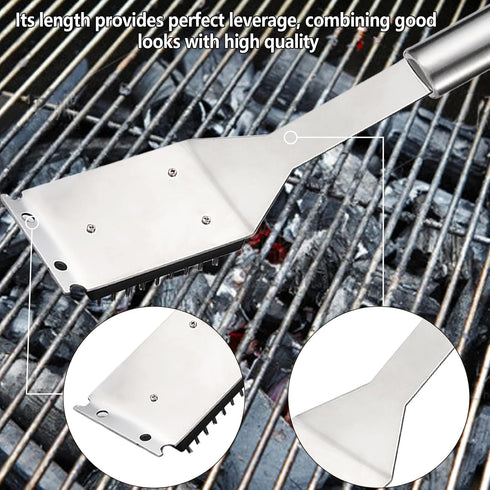 16.5” Grill Brush and Scraper with 2 Brush Replacements & 1 Screwdriver, Wire BBQ Grill Brush for Outdoor Grill, 304 Stainless Steel Cleaning Brus...