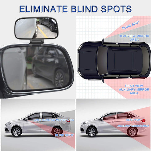 JONMON Blind Spot Mirror - 1 Pack Adjustable 360 Degree Rotation Car Auxiliary Convex Wide Angle Mirror Snap Way Clip On Side Rearview Mirror Univ...