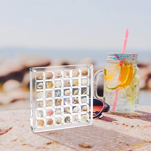 Acrylic Magnetic Seashell Display Box, 2 Different Sizes 36 Grids Clear Seashell Storage Box Decorative Seashell Starfish, Small Craft Organizers ...