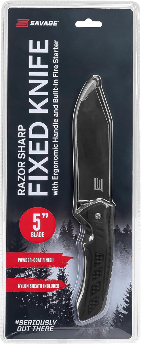 Savage Prepper Knife - 6.3" Fixed Blade, Non-Slip Handle | Built In Fire Starter | Ideal for Camping | Nylon Sheath...
