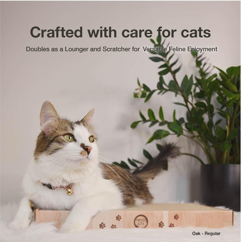 Necoichi Cardboard Cat Scratcher Bed for Indoor Cats - Cat Scratching Board (16" Regular, a.Oak Lounge)...