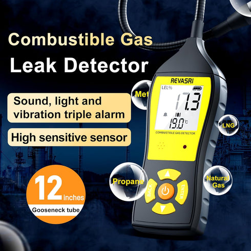 Portable Gas Leak Detector for Natural Gas, LNG, LPG with Audible, Visual and Vibration Alarm, Real-time Gas Concentration Display, Combustible Ga...