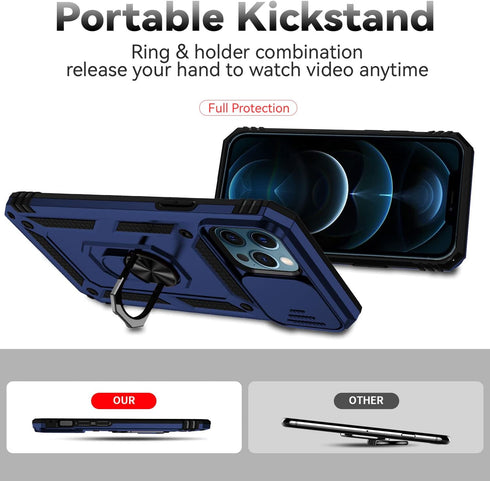 Hitaoyou Compatible iPhone 12 Pro Max Case with Camera Cover & Kickstand, Military Grade Shockproof, Blue...