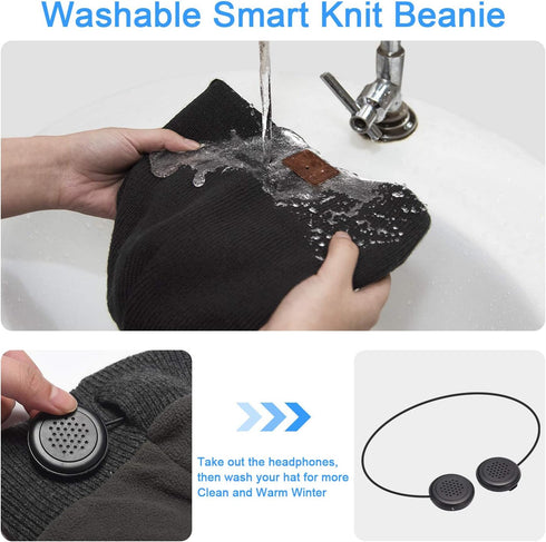 beanie MUSICBEE Bluetooth V5.2 Wireless Knit Winter Cap, 24 Hour Play time, Built-in Microphone and HD Stereo Speakers, Wool Lined for Outdoor Hom...