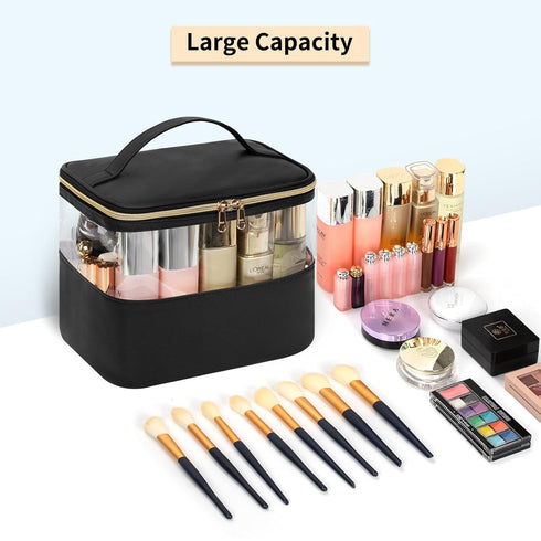 CUBETASTIC Travel Makeup Bag, Large Capacity Make Up Bag for Women Transparent Plastic Patchwork Clear Cosmetic Skincare Organizer Train Case Wate...
