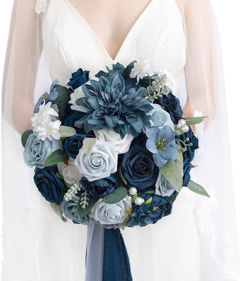 Ling's Moment Artificial Flowers 50Pcs Navy Blue Roses Decor w/Stems,3" Real Touch DIY Foam Floral for Wedding Bouquet/Centerpieces, Outdoors Part...