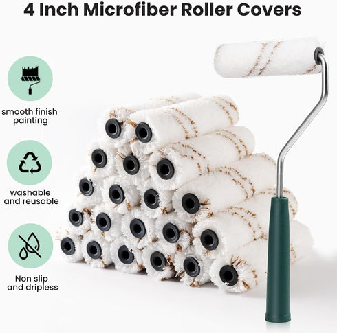 Mister Rui Microfiber Paint Roller Covers 4 Inch, 40 Pack Small Paint Roller Covers with Roller Frame Kit, Mini Paint Rollers for Painting Walls, ...