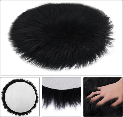 Sibba Faux Fur Fuzzy Area Rug Chair Pad Protectors 30 cm Black Small Round Cover Pillow Cushion Carpet Mat Desk Sofa Seat Couch for Living Room Ki...