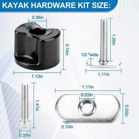 Kayak Track/Rail Mount Accessories, Kayak Hardware Kit includes Convertible Knobs, 1-1/2'' T Bolts, Track Nuts, 1-1/4'' Socket Head Cap Screws, Al...