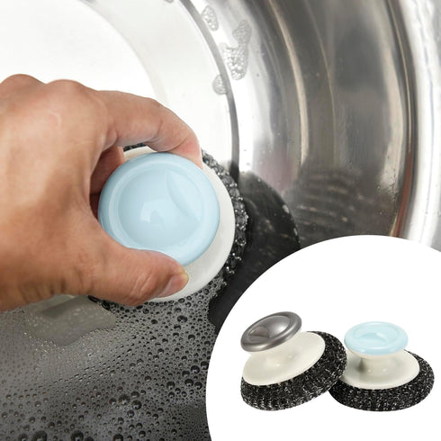 2Pcs Stainless Steel Wool Scrubber with Handle, Steel Wool Scrubber for Cleaning Dishes, Stainless Steel Scrubbing Brushes Cleaning Supplies for P...