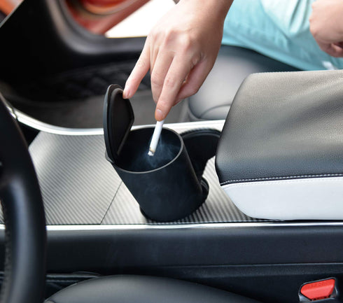 ThinSGO Silicone Trash Can with Lid - Car Cup Holder Trash Bin for Auto, Home, Office (Black)...